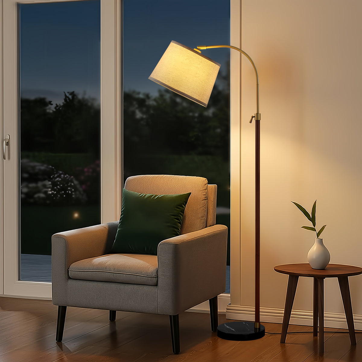 RORIA 64” Modern Floor Lamp, Height Adjustable Curved Standing Lamp,for Bedrooms, Living Room, and Offices (Bulb Included)