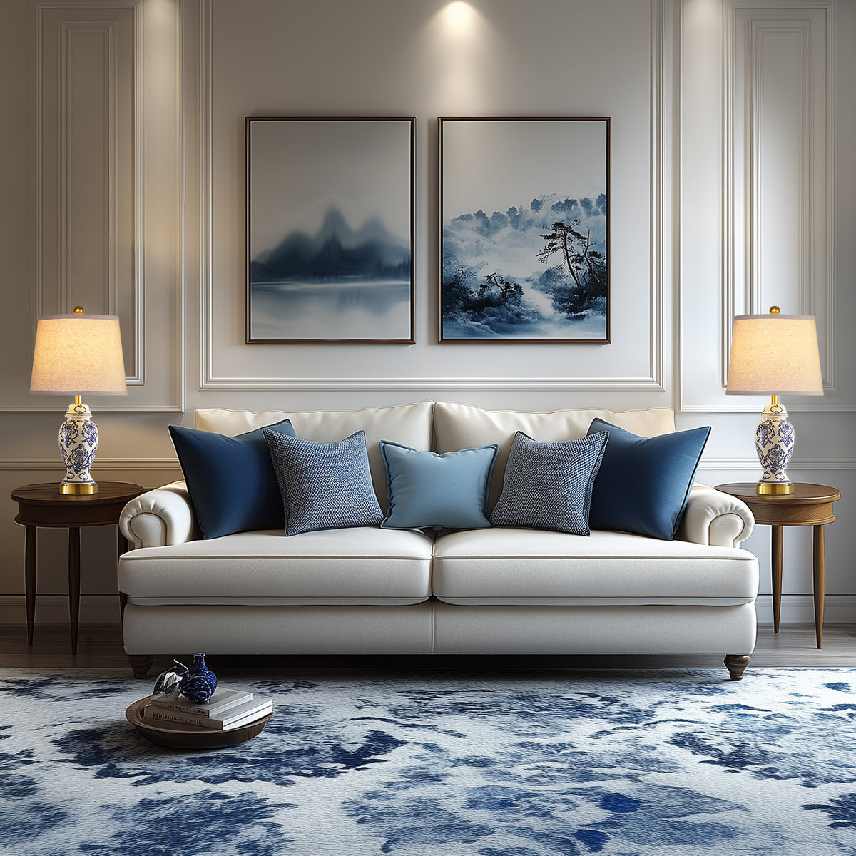 RORIA 22"Blue and White Ceramic Table Lamps Set of 2,Traditional Chinese-Style Bedside Lamps, for Living Room and Bedside Tables in Bedrooms