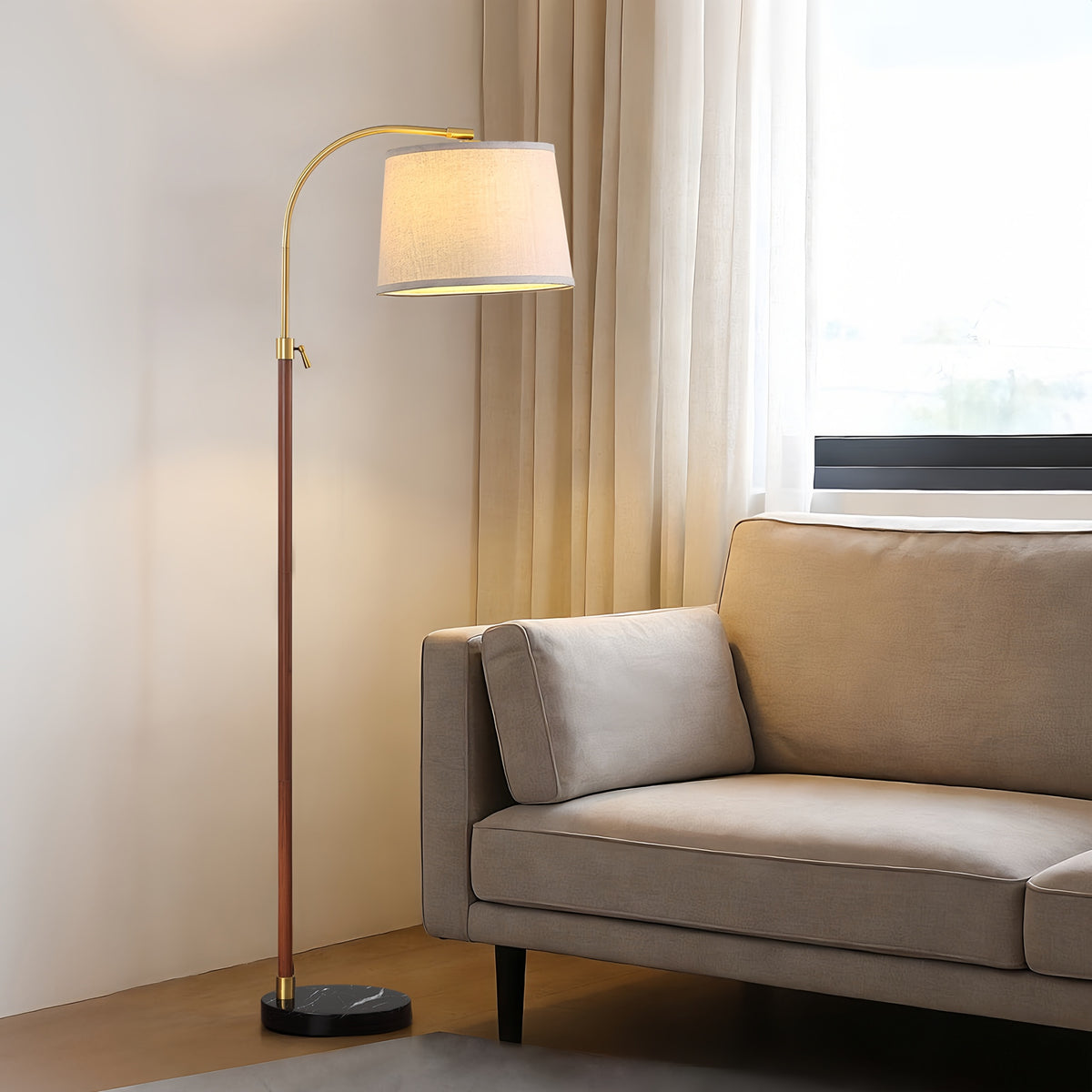 RORIA 64” Modern Floor Lamp, Height Adjustable Curved Standing Lamp,for Bedrooms, Living Room, and Offices (Bulb Included)