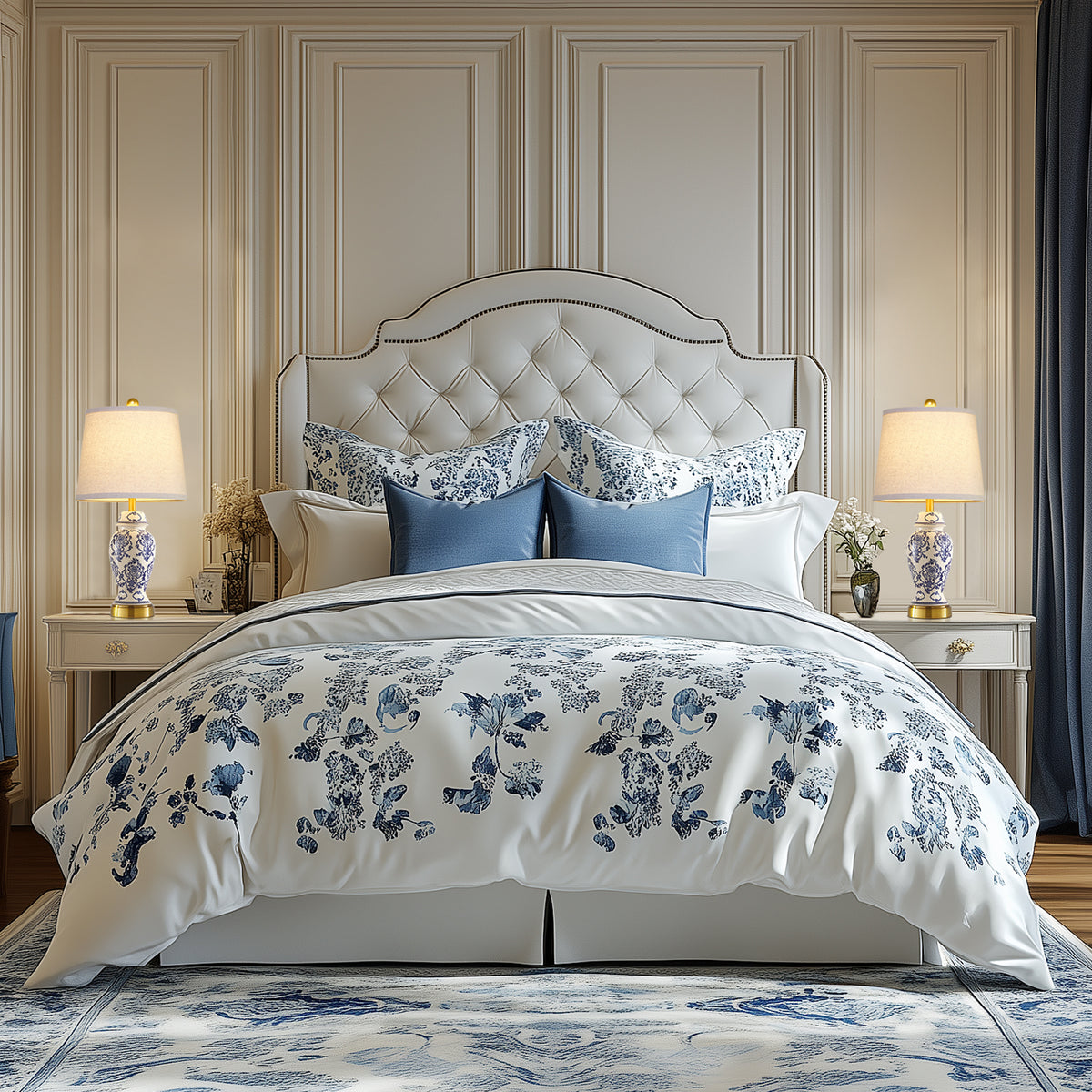 RORIA 22"Blue and White Ceramic Table Lamps Set of 2,Traditional Chinese-Style Bedside Lamps, for Living Room and Bedside Tables in Bedrooms