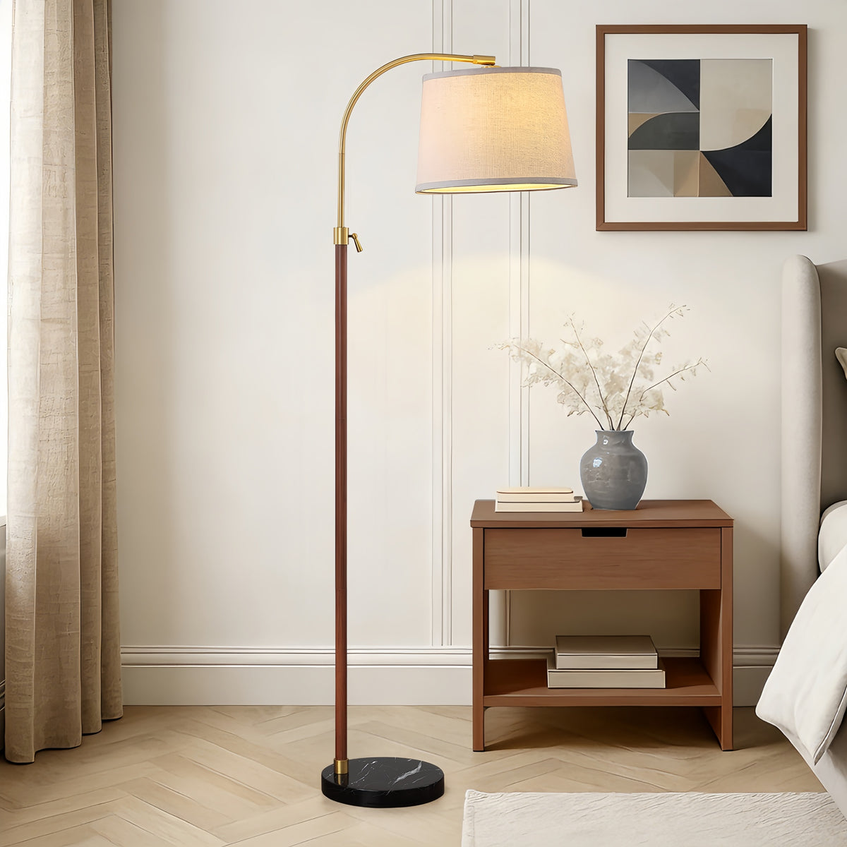 RORIA 64” Modern Floor Lamp, Height Adjustable Curved Standing Lamp,for Bedrooms, Living Room, and Offices (Bulb Included)