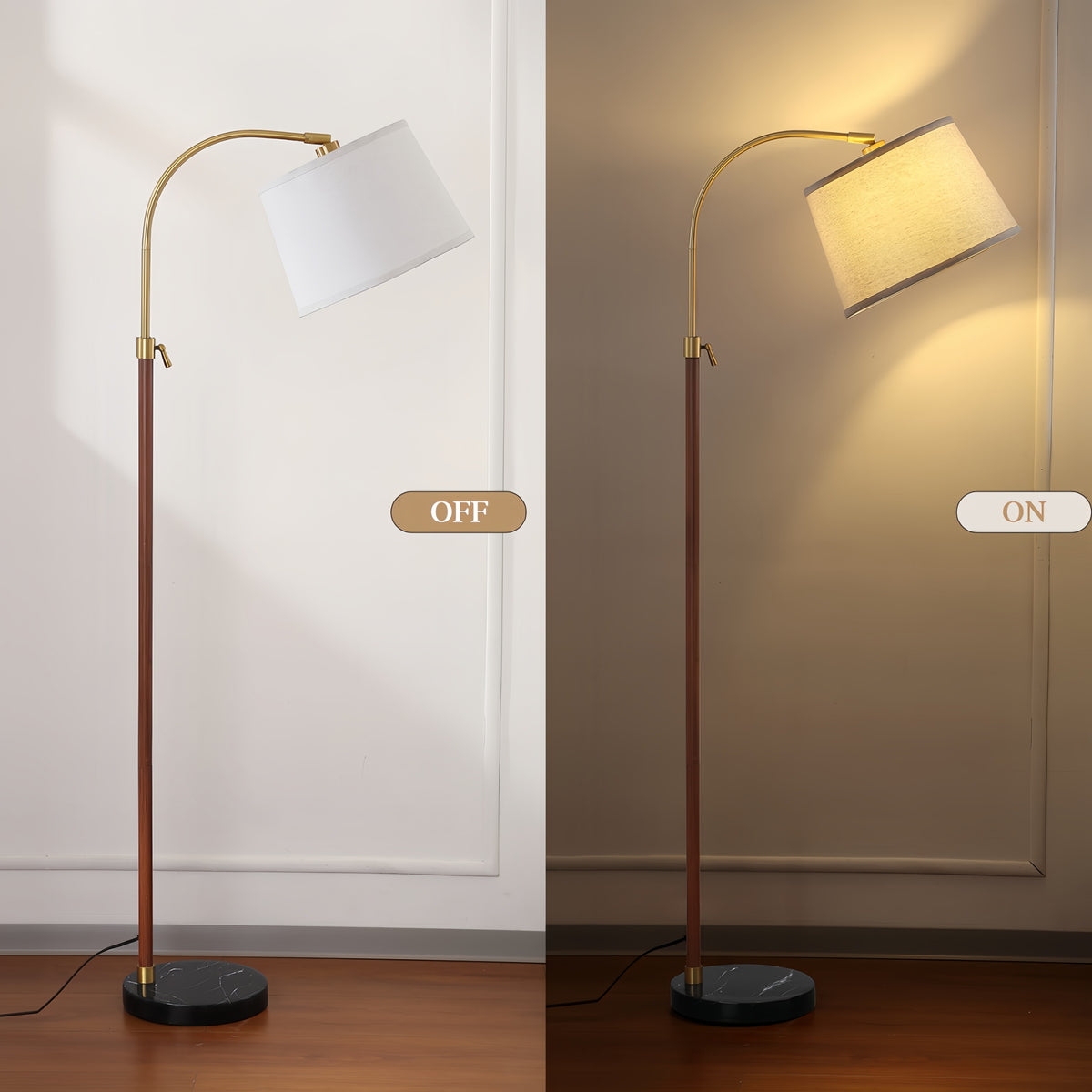RORIA 64” Modern Floor Lamp, Height Adjustable Curved Standing Lamp,for Bedrooms, Living Room, and Offices (Bulb Included)