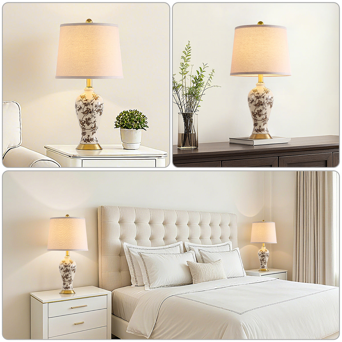 JUJUYUYOP 24"Classic Chinese-Style Ceramic Table Lamps Set of 2, Suitable for Bedside Tables, Living Rooms, and Entryways (Bulb Included)