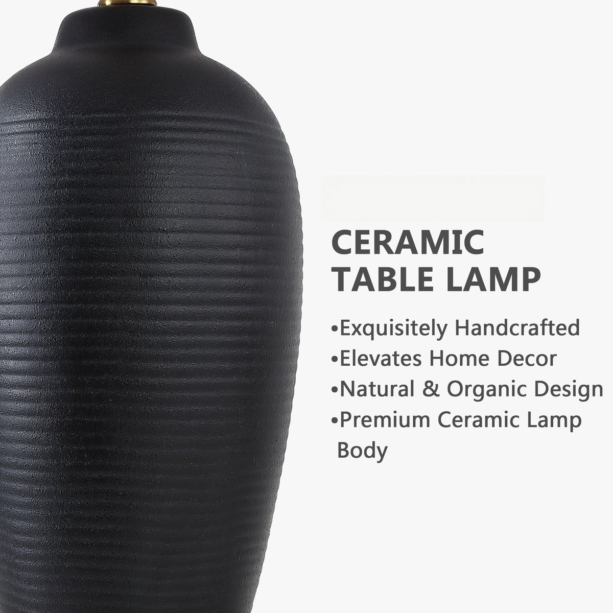 RORIA 25" Black Ceramic Table Lamps Set of 2, Modern-Style Bedside Lamps with Round Linen Shades, for Bedrooms and Living Room.