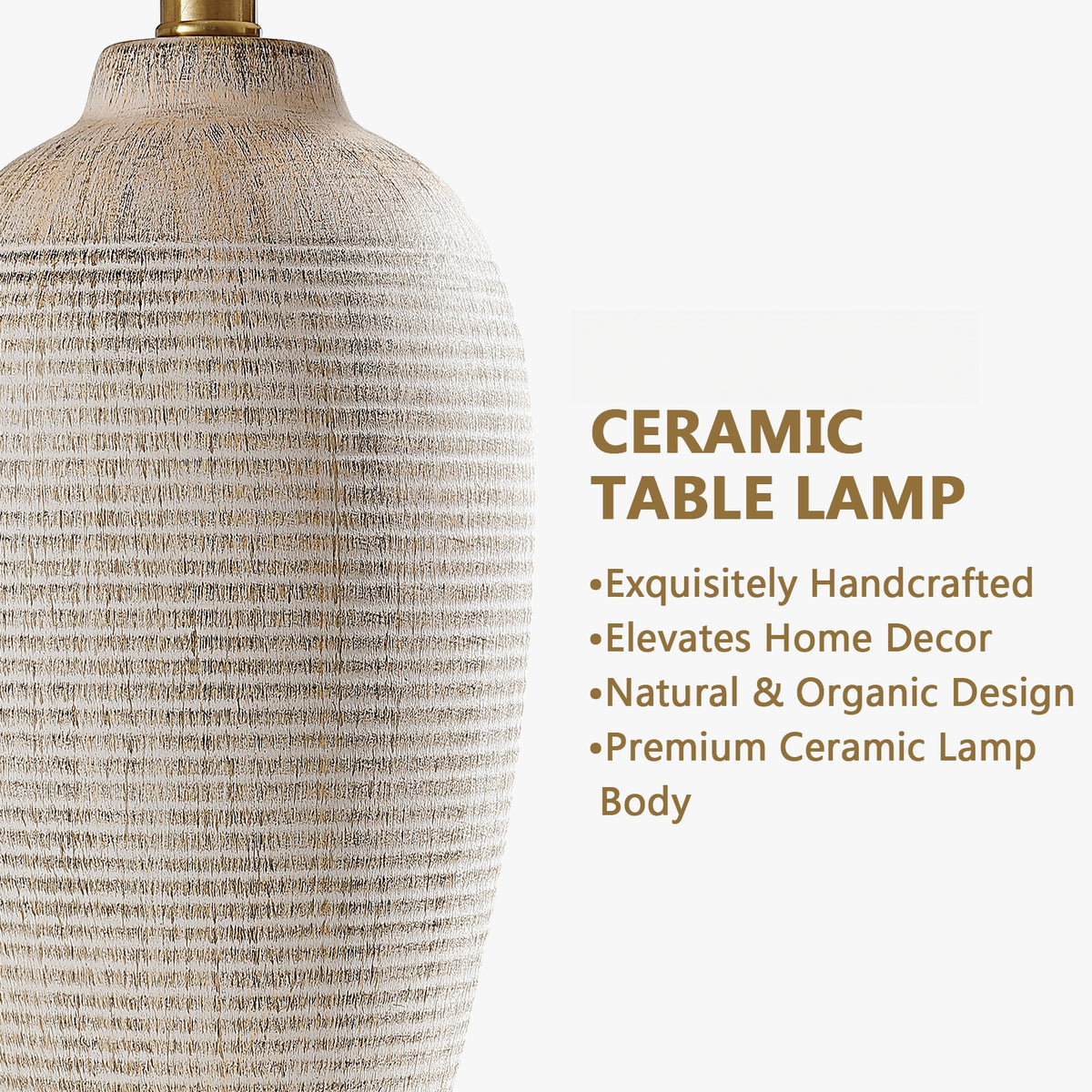RORIA 25" White Ceramic Table Lamps Set of 2, Rustic-Style Bedside Lamps,With Round Linen Shades, for Bedrooms, Living Room, and Offices.