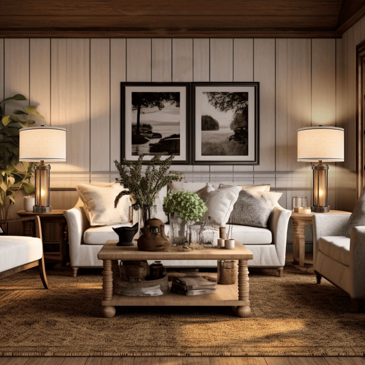 RORIA 24”Living Room Table Lamps Set of 2, Modern Farmhouse-Style Bedside Lamps, Featuring Dual USB-C&A Charging Ports and a Night Light Function, for Bedroom Nightstands
