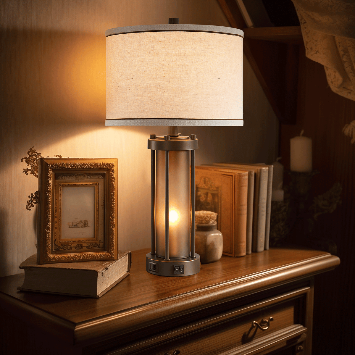 RORIA 24”Living Room Table Lamps Set of 2, Modern Farmhouse-Style Bedside Lamps, Featuring Dual USB-C&A Charging Ports and a Night Light Function, for Bedroom Nightstands