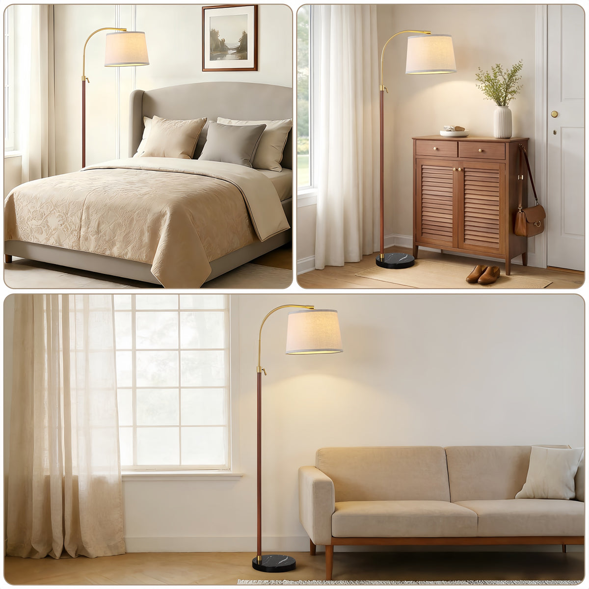 RORIA 64” Modern Floor Lamp, Height Adjustable Curved Standing Lamp,for Bedrooms, Living Room, and Offices (Bulb Included)