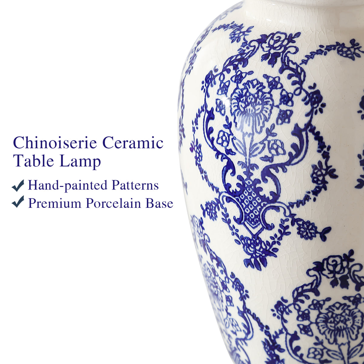 RORIA 22"Blue and White Ceramic Table Lamps Set of 2,Traditional Chinese-Style Bedside Lamps, for Living Room and Bedside Tables in Bedrooms