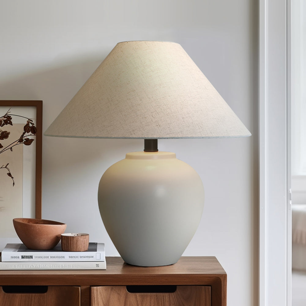 Wabi-Sabi White Glazed Ceramic Jar Table Lamp