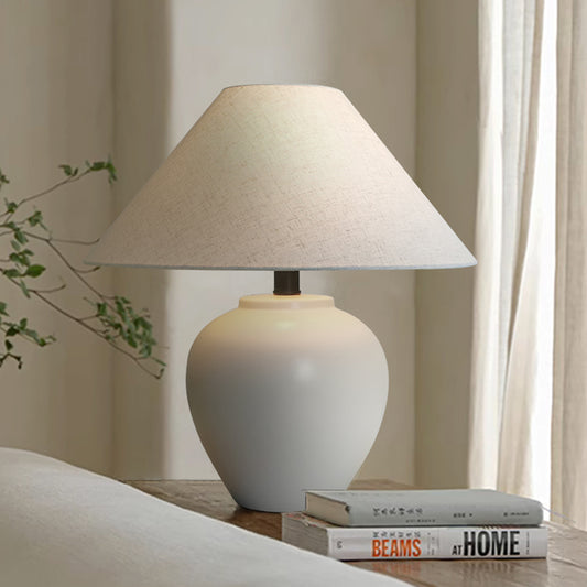 Wabi-Sabi White Glazed Ceramic Jar Table Lamp