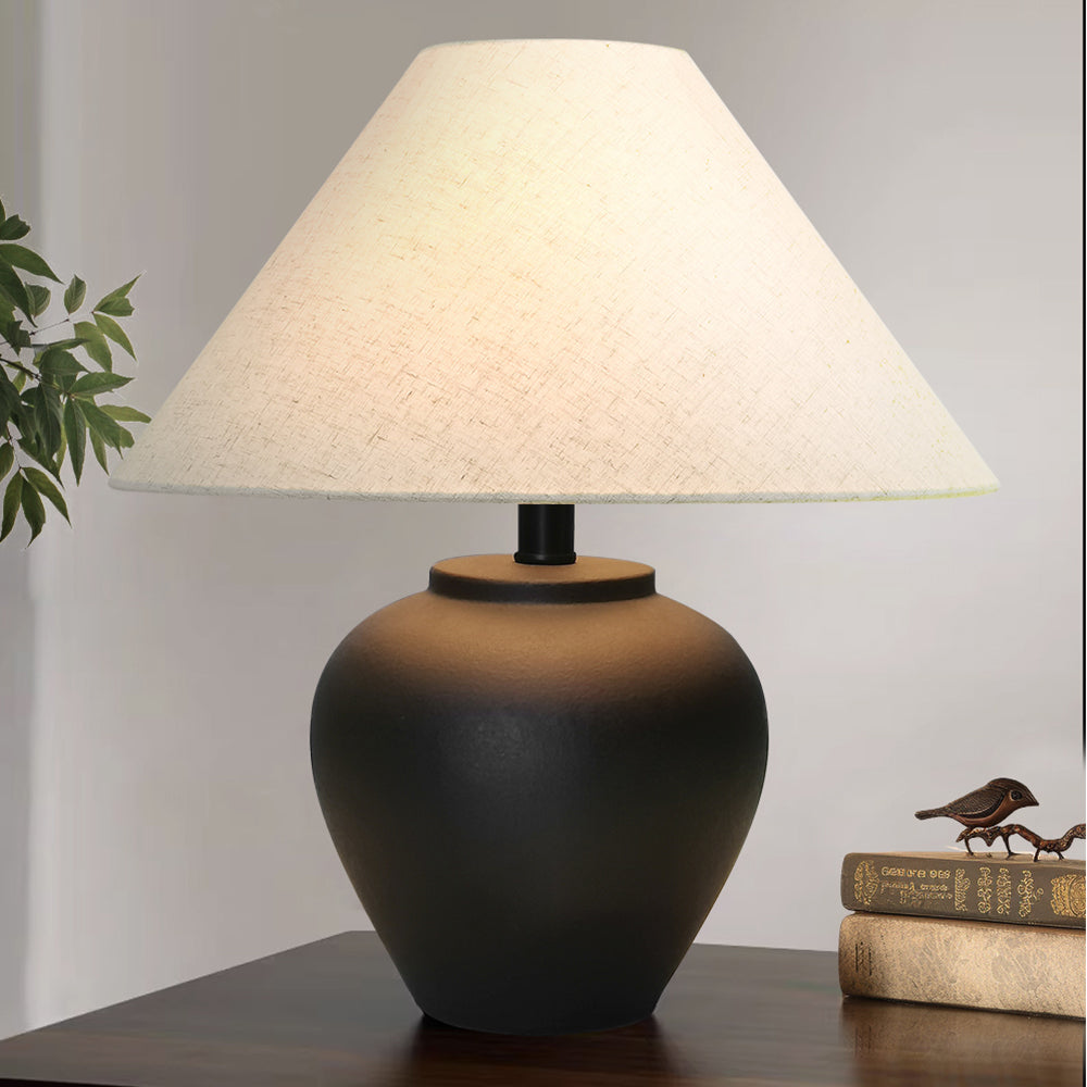 Wabi-Sabi Black Ceramic Jar Table Lamp