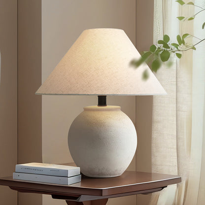 Wabi-Sabi Rust Spotted Retro White Ceramic Jar Table Lamp