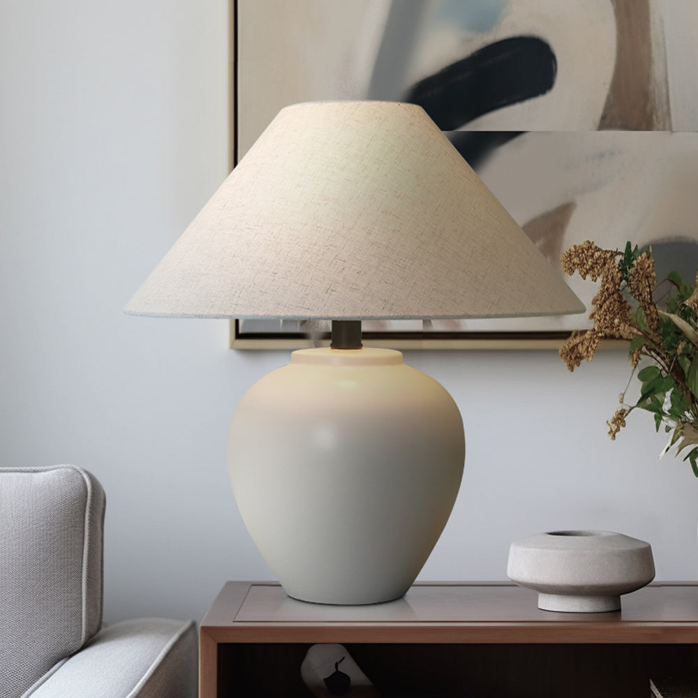 Wabi-Sabi White Glazed Ceramic Jar Table Lamp