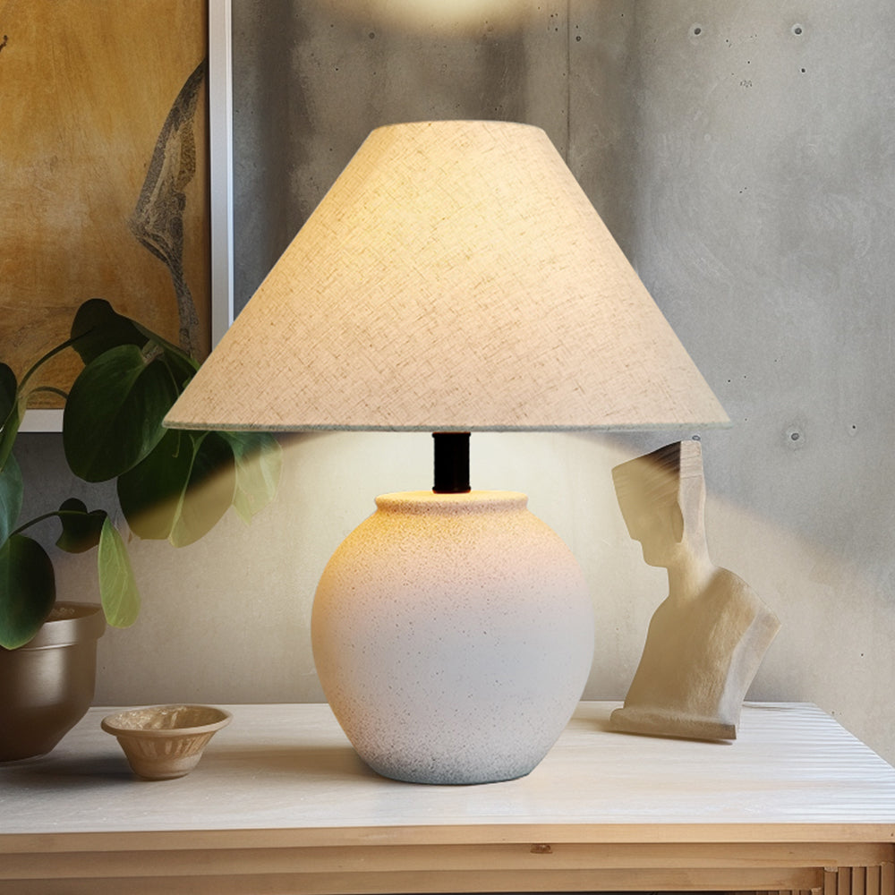 Wabi-Sabi Rust Spotted Retro White Ceramic Jar Table Lamp