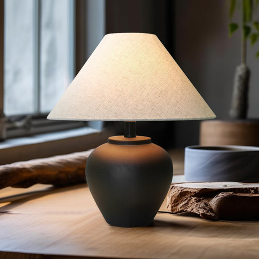 Wabi-Sabi Black Ceramic Jar Table Lamp