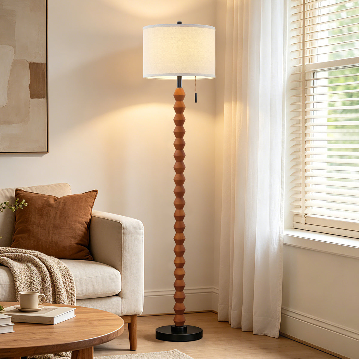 RORIA 65" Solid Wood Floor Lamp, With a Pull Chain Switch,Modern-Style Standing Lamp, for Living Room, Bedrooms, and Offices.
