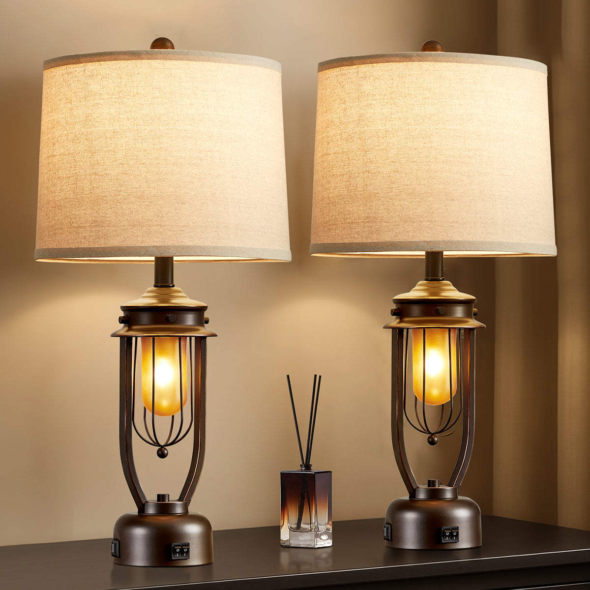 27” Table Lamp Set With Night Light And USB Ports (Set of 2)