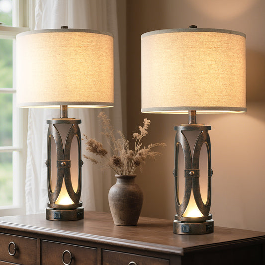 26" Industrial Table Lamp set with Dual USB Ports And Night Light ( Set of 2)