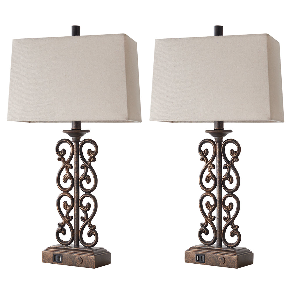 Vinea Table Lamps w. USB, Bronze, White Lampshade