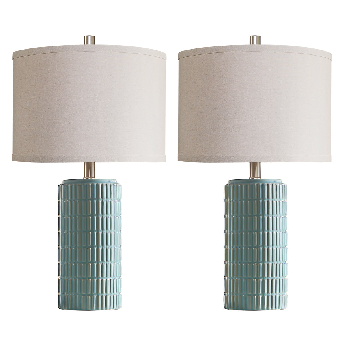 RORIA 23" Light Blue Table Lamps Set of 2, Modern Ceramic Bedside Lamps,with Round Linen Shades, for Bedrooms, Living Room, and Offices.