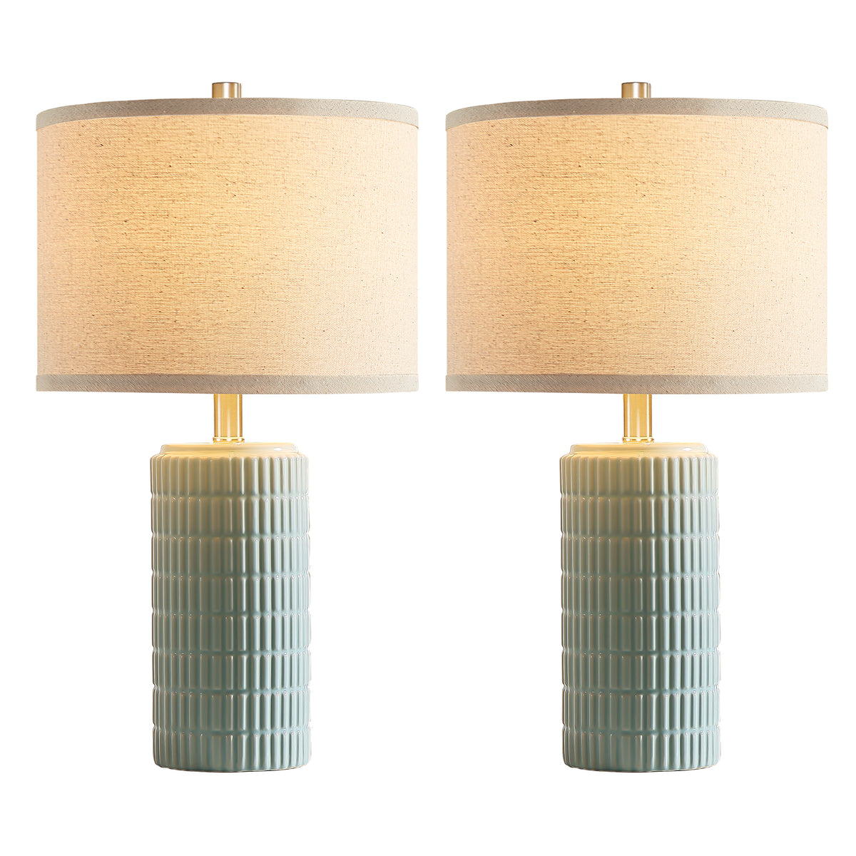 RORIA 23" Light Blue Table Lamps Set of 2, Modern Ceramic Bedside Lamps,with Round Linen Shades, for Bedrooms, Living Room, and Offices.