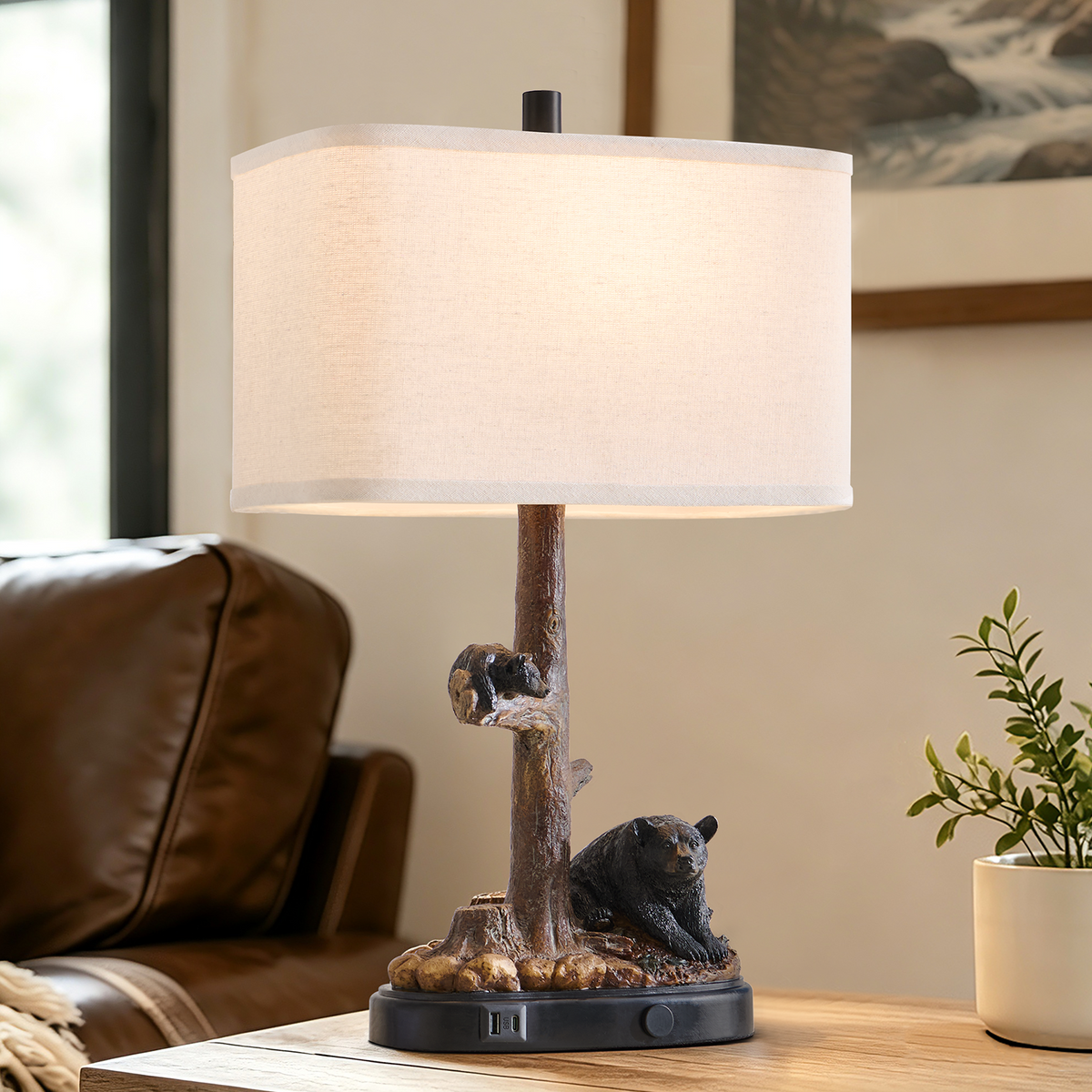 Rohopeto Touch Control Table Lamps,23" Tall,with USB A+C Ports,3 Way Dimmable Nightlight,Bedside Nightstand Lamps,for Bedroom Living Room Vintage Farmhouse Style,Brown Bear Resin(Bulbs Included)