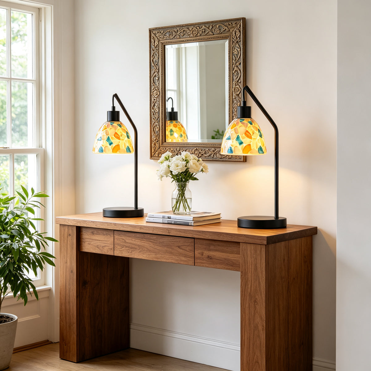 Rohopeto Table Lamps Set of 2, 15.94" , Stained-Glass Table Lamps, Bedside Lamps， for Nightstand and Living room(Bulb Included)Nightlight,Modern Bedroom Table Lamps