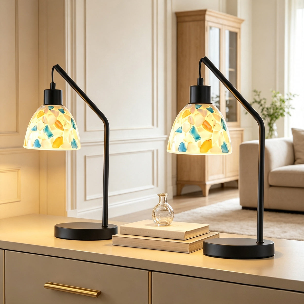 Rohopeto Table Lamps Set of 2, 15.94" , Stained-Glass Table Lamps, Bedside Lamps， for Nightstand and Living room(Bulb Included)Nightlight,Modern Bedroom Table Lamps