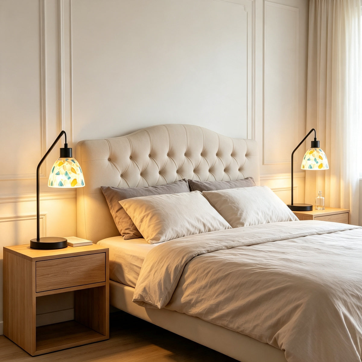 Rohopeto Table Lamps Set of 2, 15.94" , Stained-Glass Table Lamps, Bedside Lamps， for Nightstand and Living room(Bulb Included)Nightlight,Modern Bedroom Table Lamps
