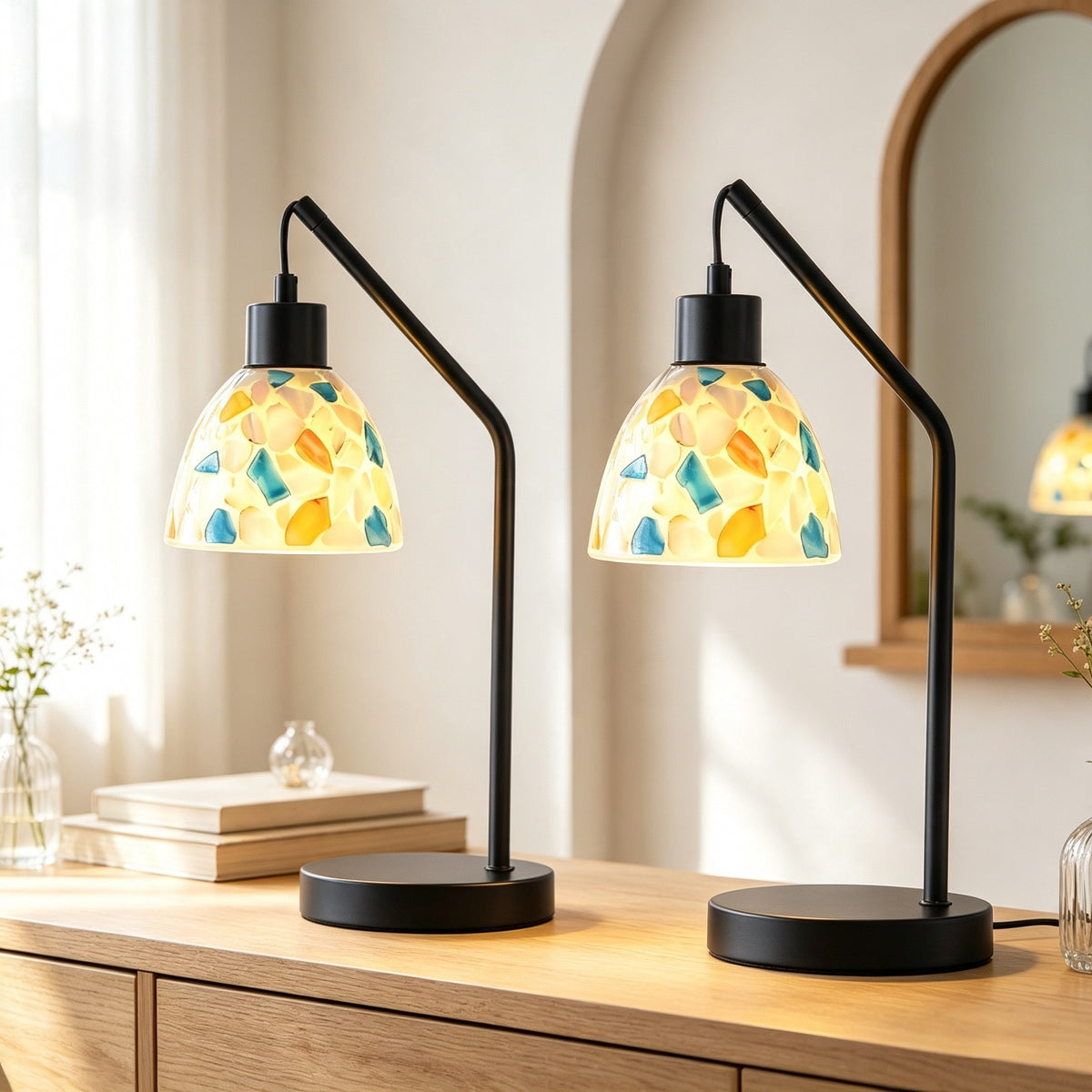 Rohopeto Table Lamps Set of 2, 15.94" , Stained-Glass Table Lamps, Bedside Lamps， for Nightstand and Living room(Bulb Included)Nightlight,Modern Bedroom Table Lamps
