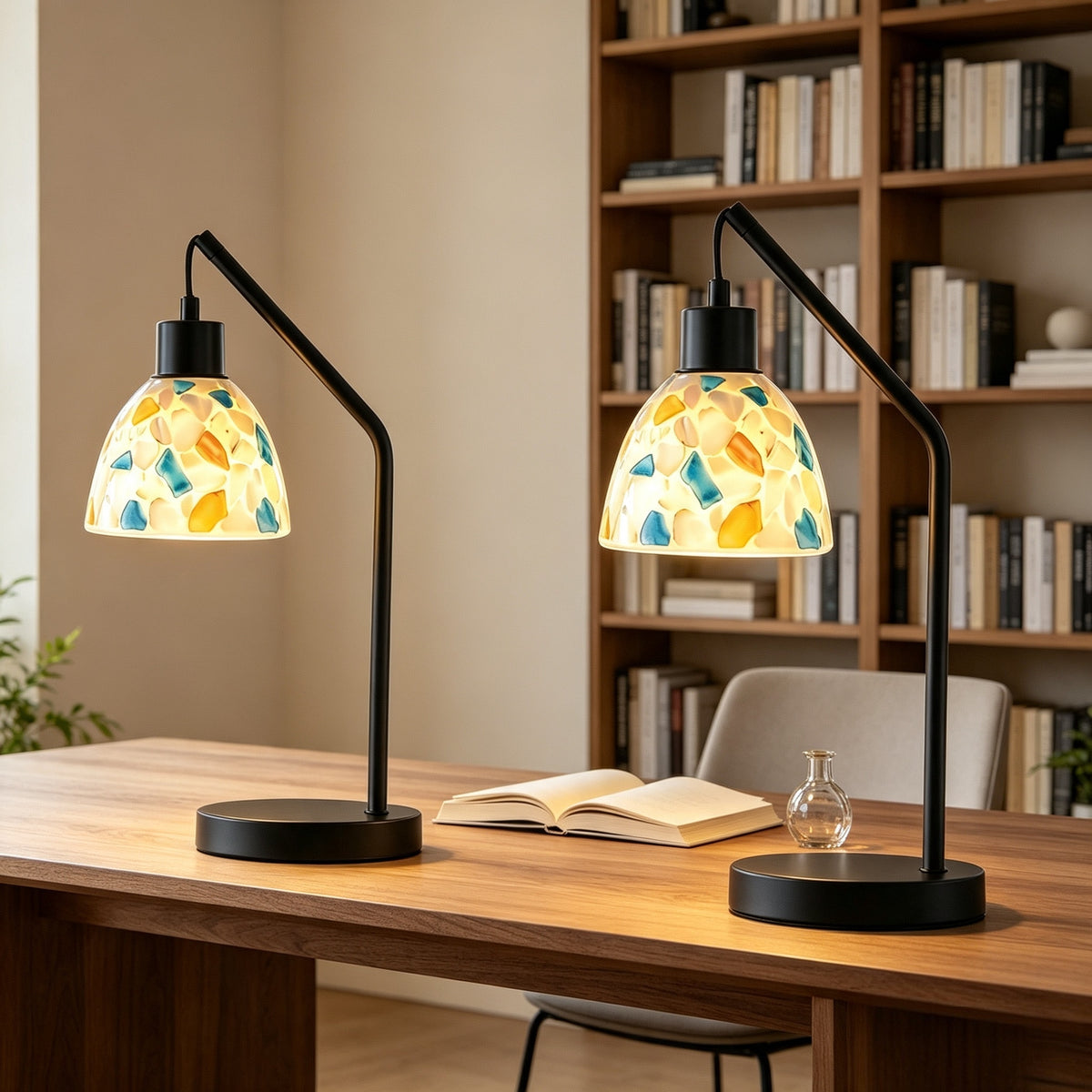 Rohopeto Table Lamps Set of 2, 15.94" , Stained-Glass Table Lamps, Bedside Lamps， for Nightstand and Living room(Bulb Included)Nightlight,Modern Bedroom Table Lamps