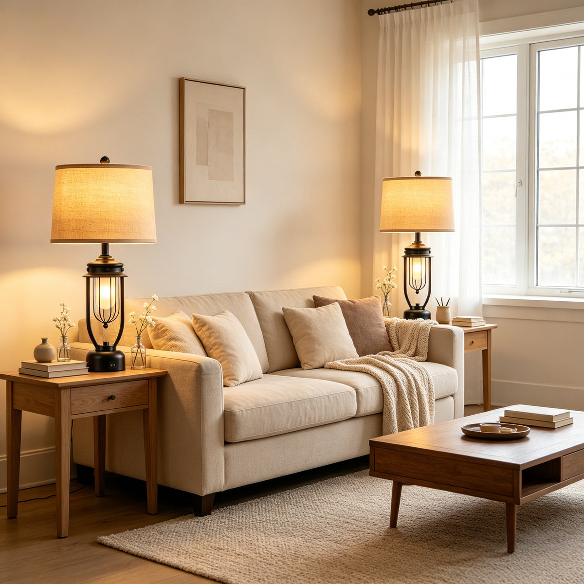 Rohopeto Living Room Table Lamps Set of 2, for Living Room and Bedroom Nightlight; 27" Bedside Table Lamps with USB-A and USB-C Ports and Dual Switches; White Linen Lampshade,（Bulb Included）
