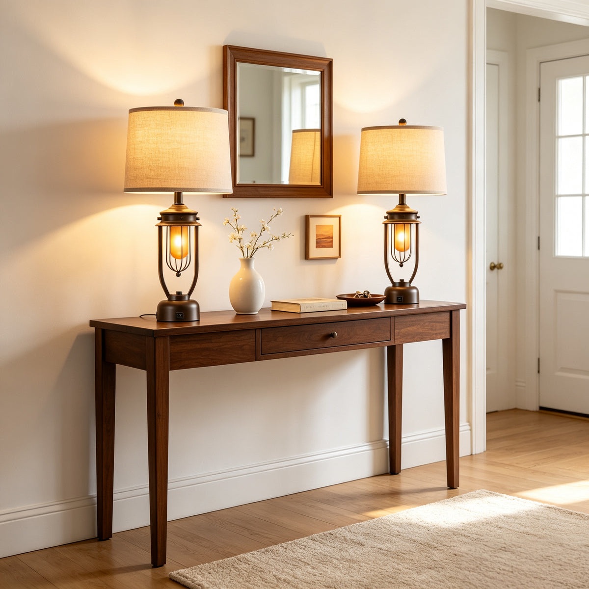 Rohopeto 27"Living room Table Lamps Set of 2 with USB A+C Ports Built-in Frosted Smoked Glass Nightlight Bedside Nightstand Lamps Dual Switches Modern Bedroom Table Lamps （Bulbs Included