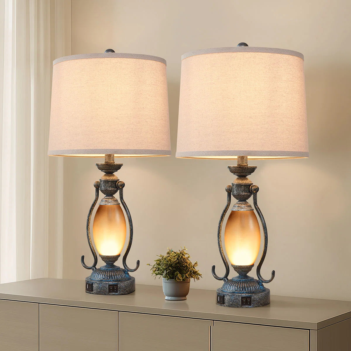 25.5"Vintage Bronze Table Lamps Set (Set of 2)