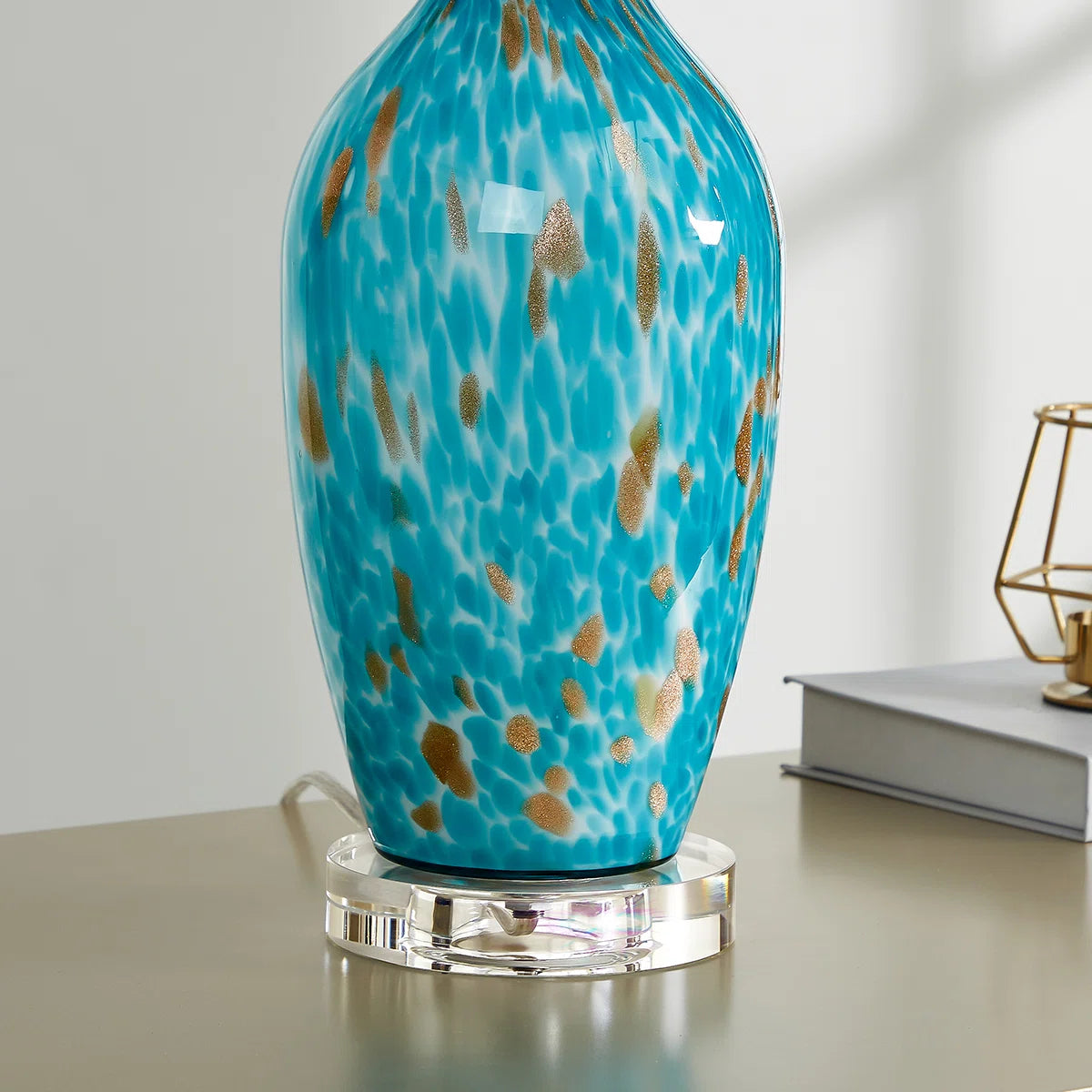 25.8"Turquoise Leopard Glass Table Lamp with Crystal Base with Free Bulb(set of 2)