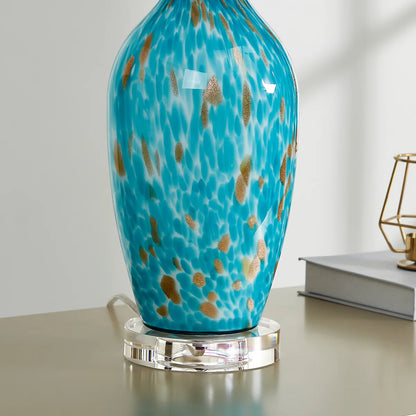 25.8"Turquoise Leopard Glass Table Lamp with Crystal Base with Free Bulb(set of 2)