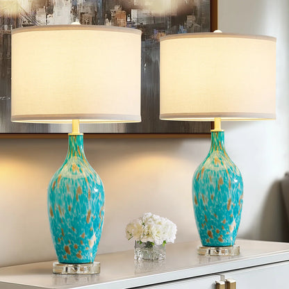 25.8"Turquoise Leopard Glass Table Lamp with Crystal Base with Free Bulb(set of 2)
