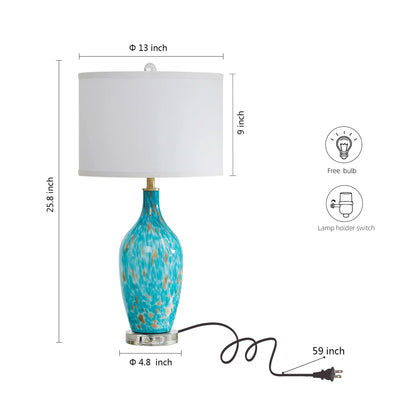 25.8"Turquoise Leopard Glass Table Lamp with Crystal Base with Free Bulb(set of 2)