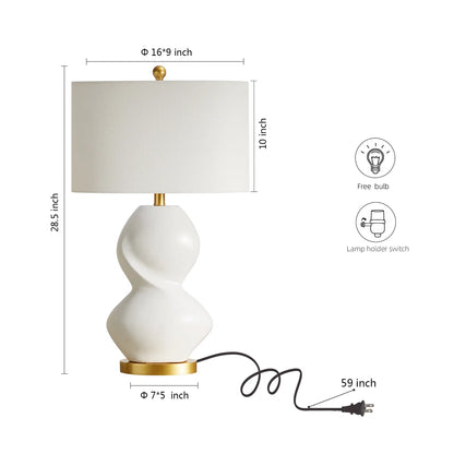 28.5"White Ceramic Gourd Table Lamp With Golden Base