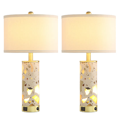 22.5″ Decorative Translucent Stone Table Lamps With Independent Night Light & Dual USB-A+C Charging Ports