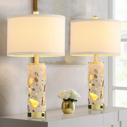 22.5″ Decorative Translucent Stone Table Lamps With Independent Night Light & Dual USB-A+C Charging Ports