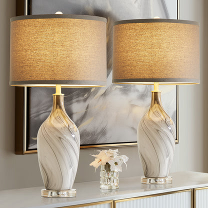 25.8"silky Gray Glass Table Lamp With Crystal Base (set Of 2)