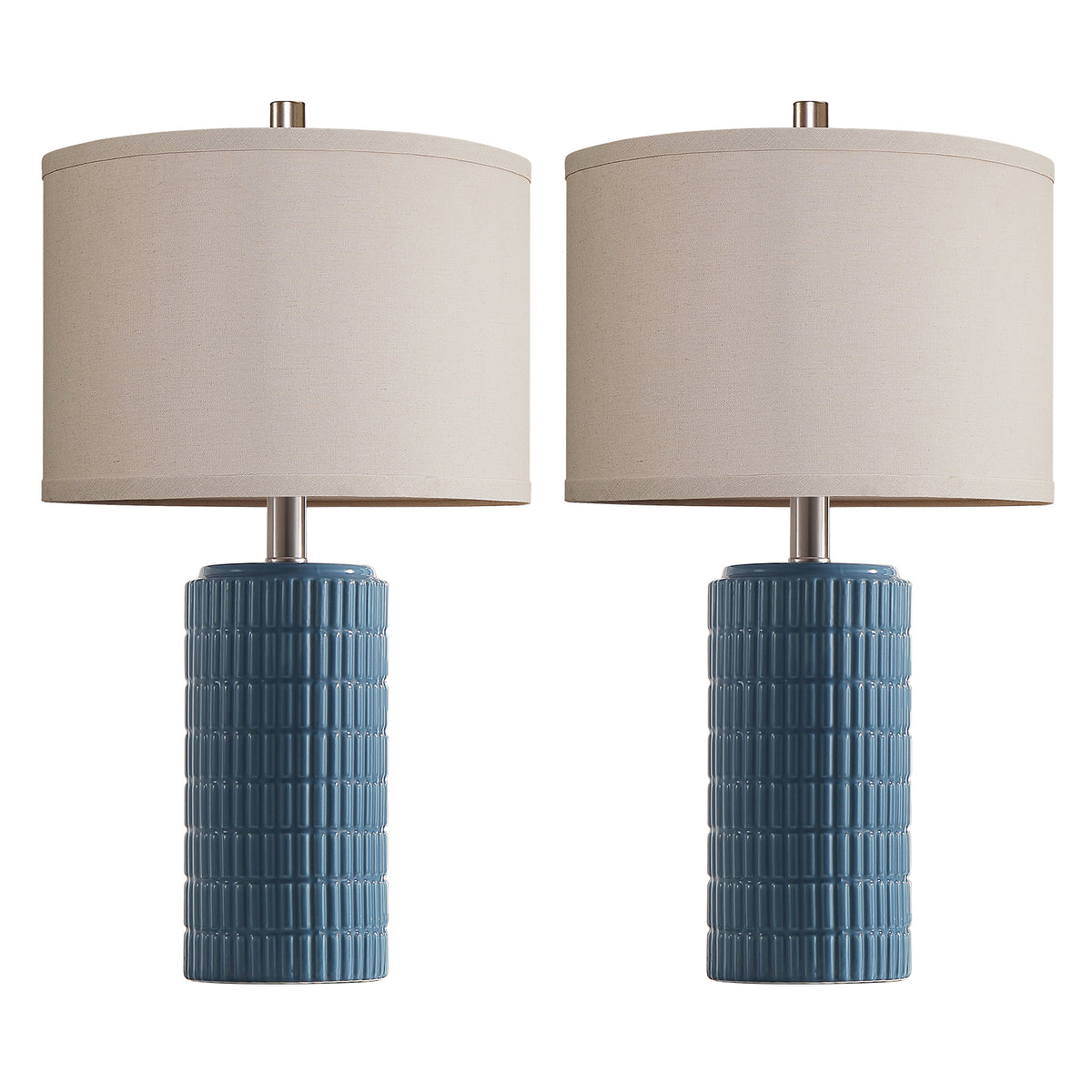 RORIA 23” Blue Ceramic Table Lamps Set of 2 for Bedrooms and Living Room with a Linen Bell-Shaped Shade Modern-Style Bedside Lamp