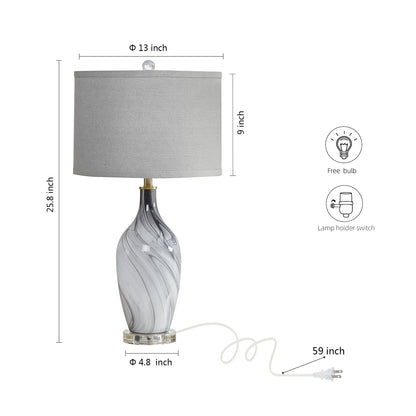 25.8"silky Gray Glass Table Lamp With Crystal Base (set Of 2)