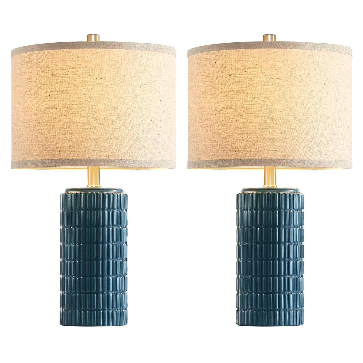RORIA 23” Blue Ceramic Table Lamps Set of 2 for Bedrooms and Living Room with a Linen Bell-Shaped Shade Modern-Style Bedside Lamp