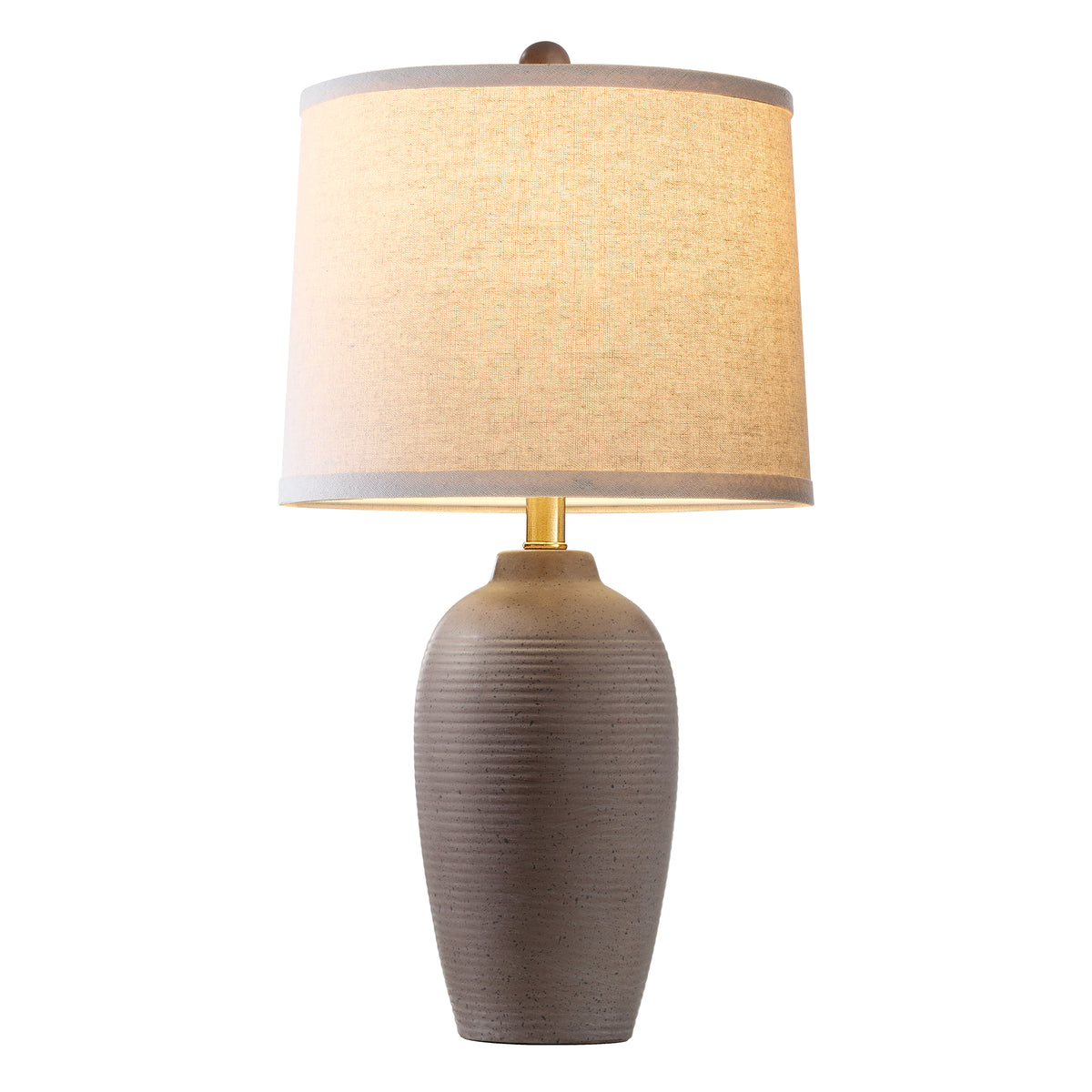 RORIA 25" Grey Textured Ceramic Table Lamps Set of 2,with Linen Drum Shade, Farmhouse Bedside Lamps for Living Room Bedroom, Bulbs Included