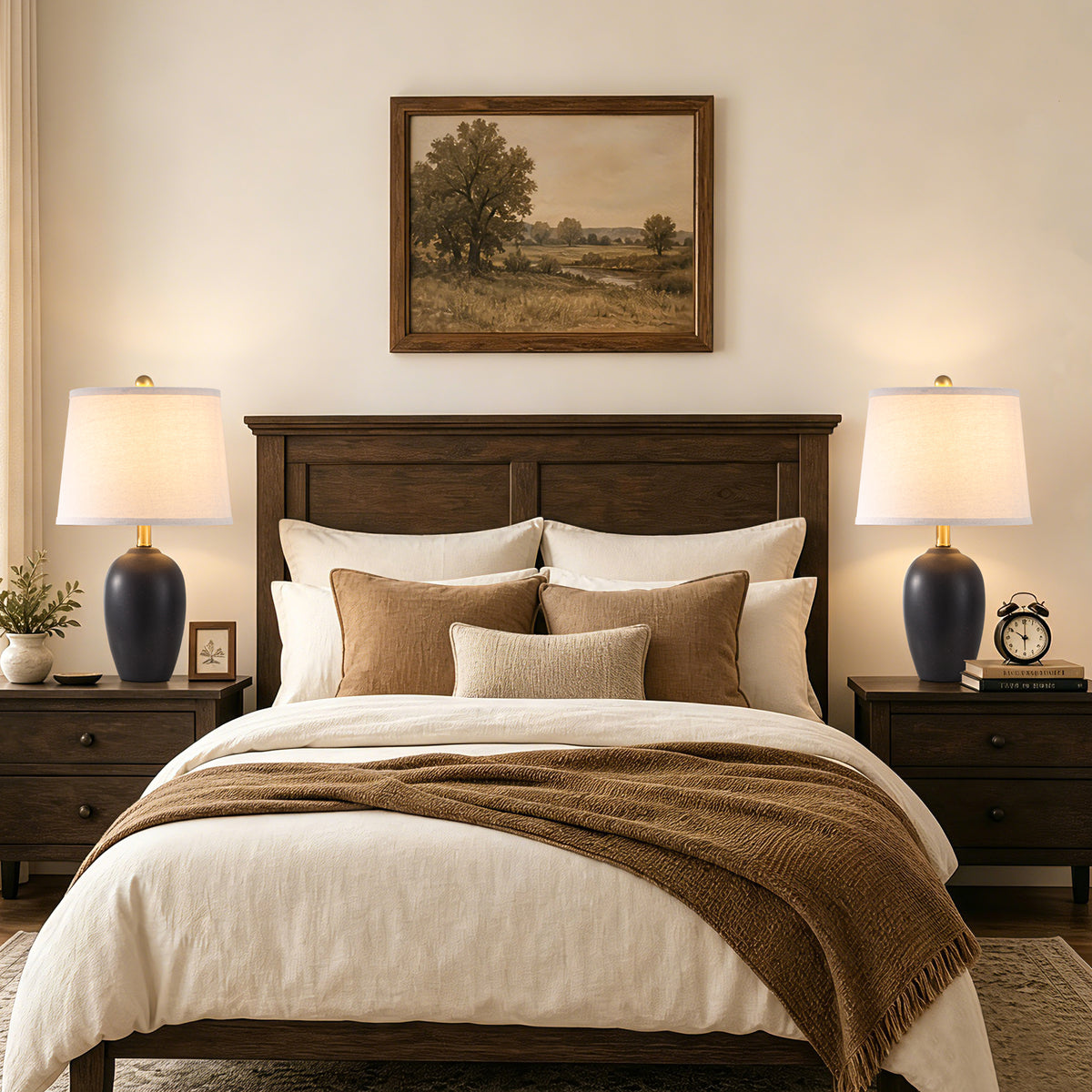 JUJUYUYOP 21" Vintage Black Ceramic Table Lamps Set of 2, Farmhouse-Style Bedside Lamp, for Living Room and Bedrooms (Bulbs Included)