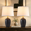 JUJUYUYOP 21" Vintage Black Ceramic Table Lamps Set of 2, Farmhouse-Style Bedside Lamp, for Living Room and Bedrooms (Bulbs Included)