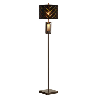 63'' Traditional Floor Lamp With Black Mesh Shade And Smoked Glass Night Light